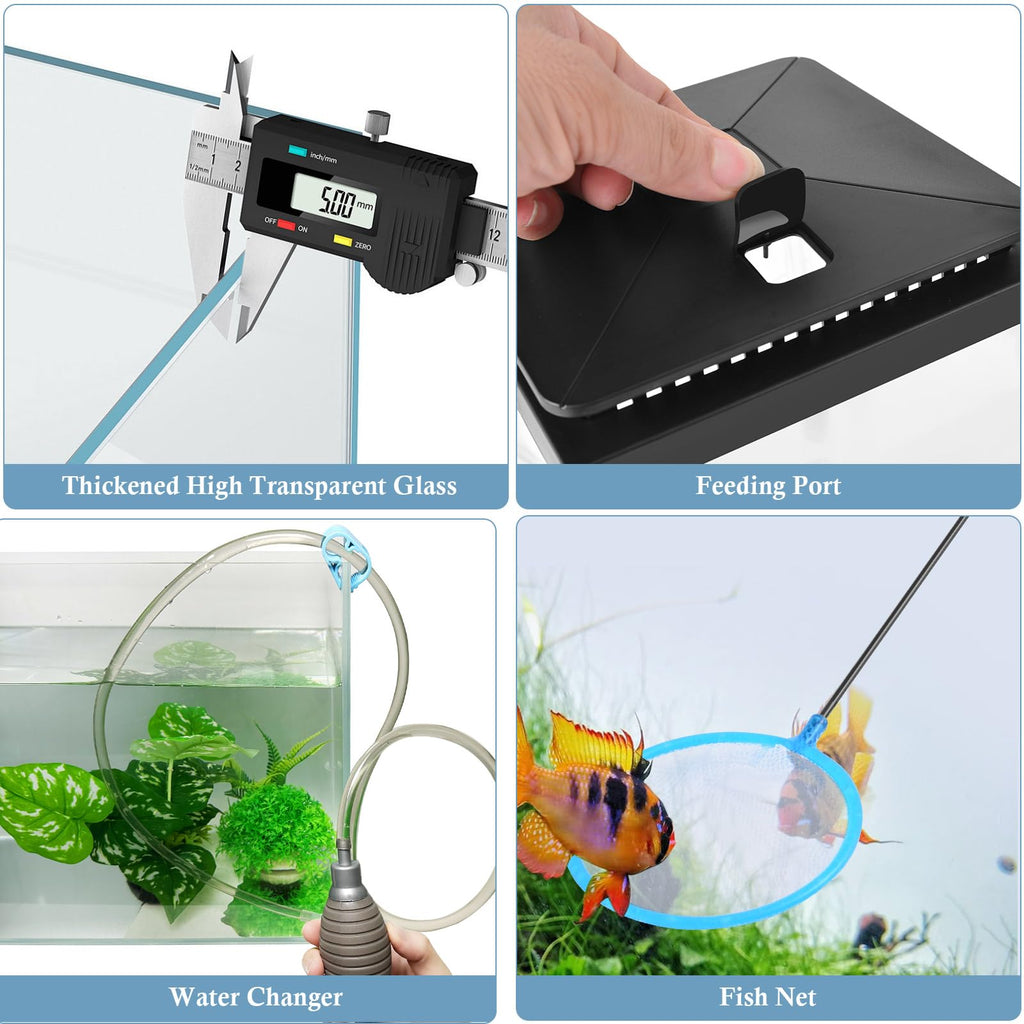 1 Gallon Small Glass Aquarium with Air Pump LED Light J9952