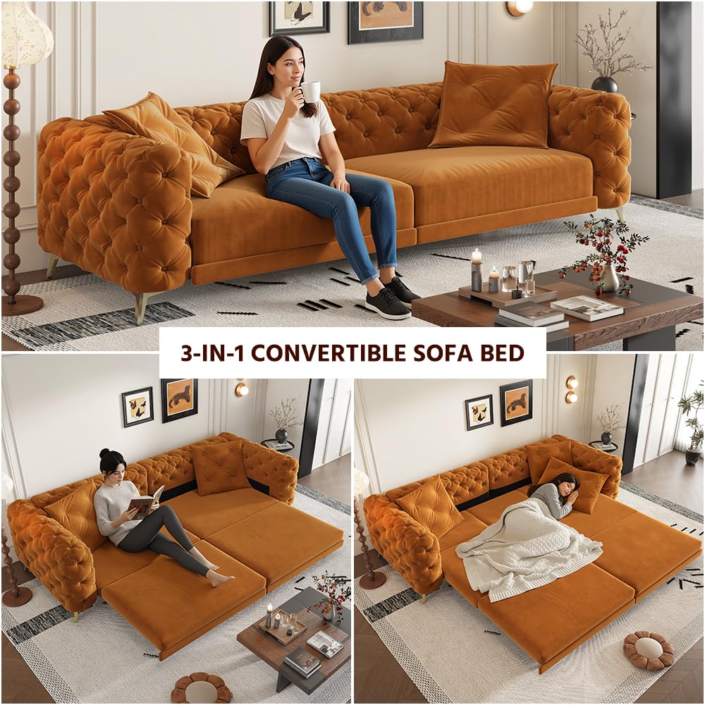 King Size Velvet L Shaped Sleeper Sofa with Ottoman A1155