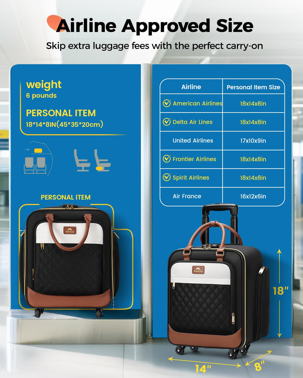 16" Rolling Underseat Carry On Luggage with Wheels X5802