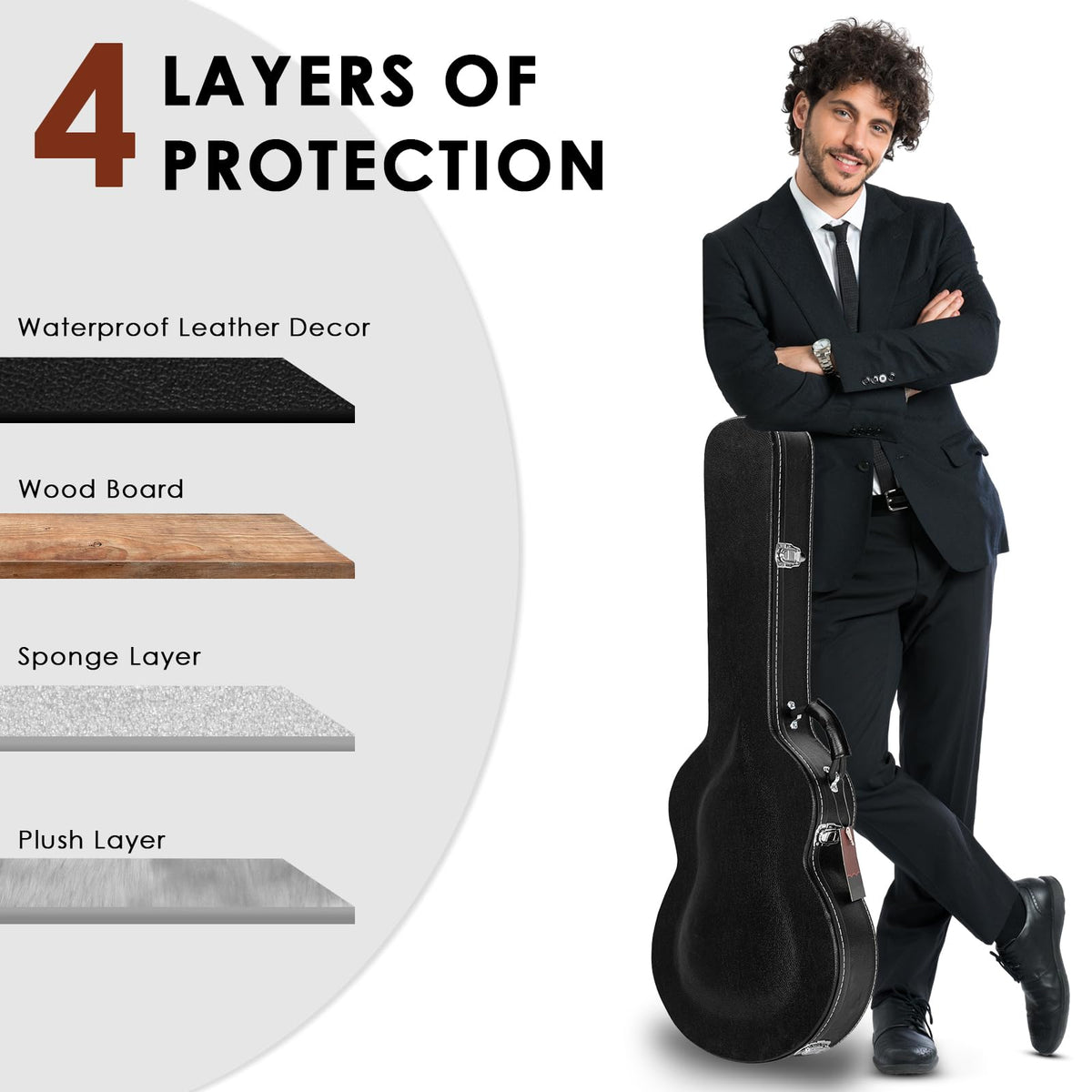 42-Inch Hard Electric Guitar Case with Lock Latch, Black S21956