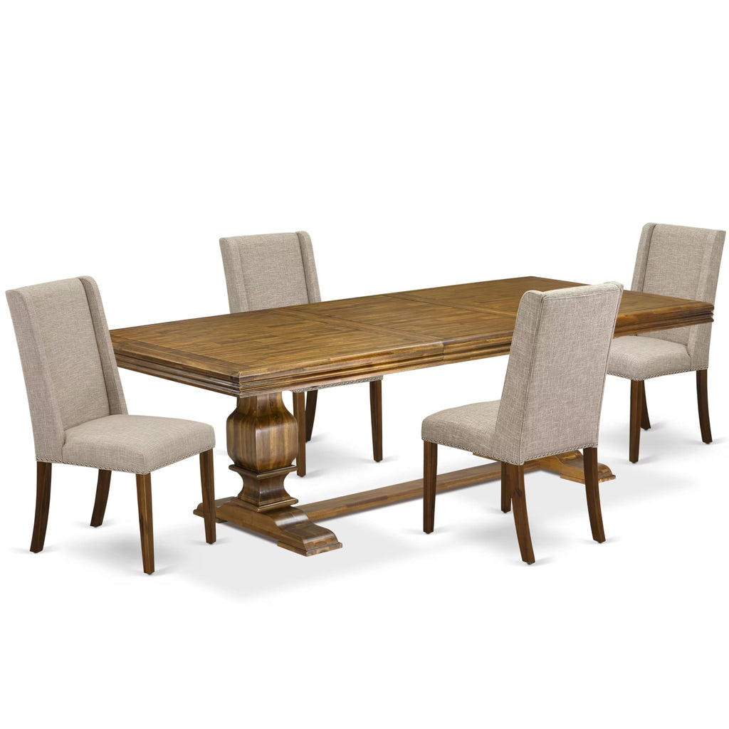 5-piece Wooden Dining Room Set with 4 Light Tan Linen Chairs N86720