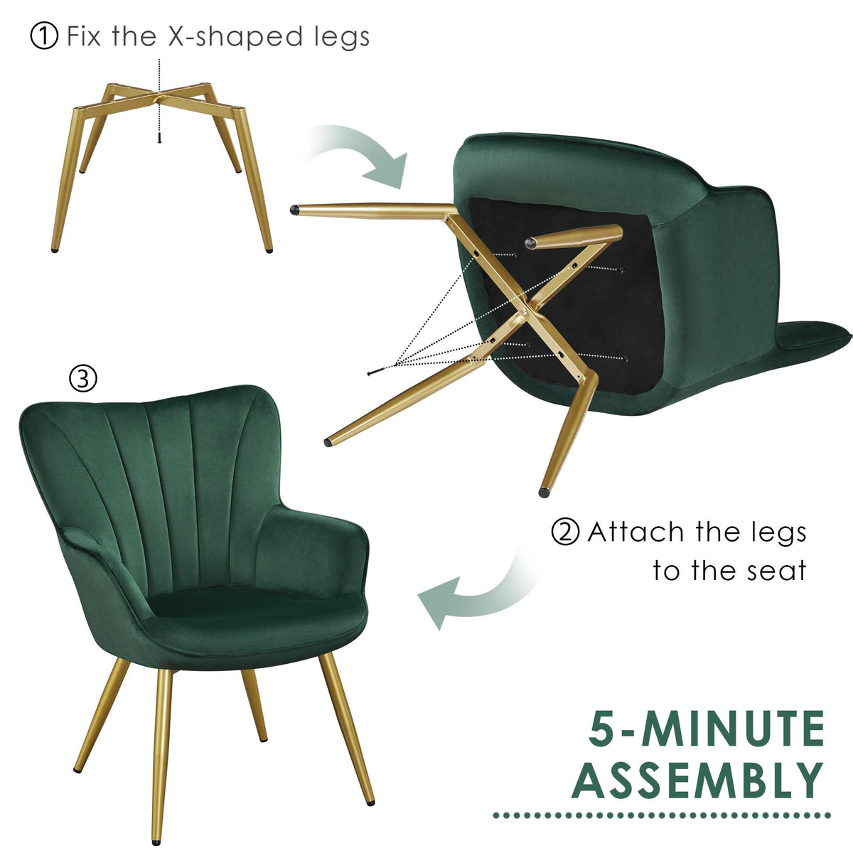 Green Upholstered Accent Chairs Set of 2 E9300