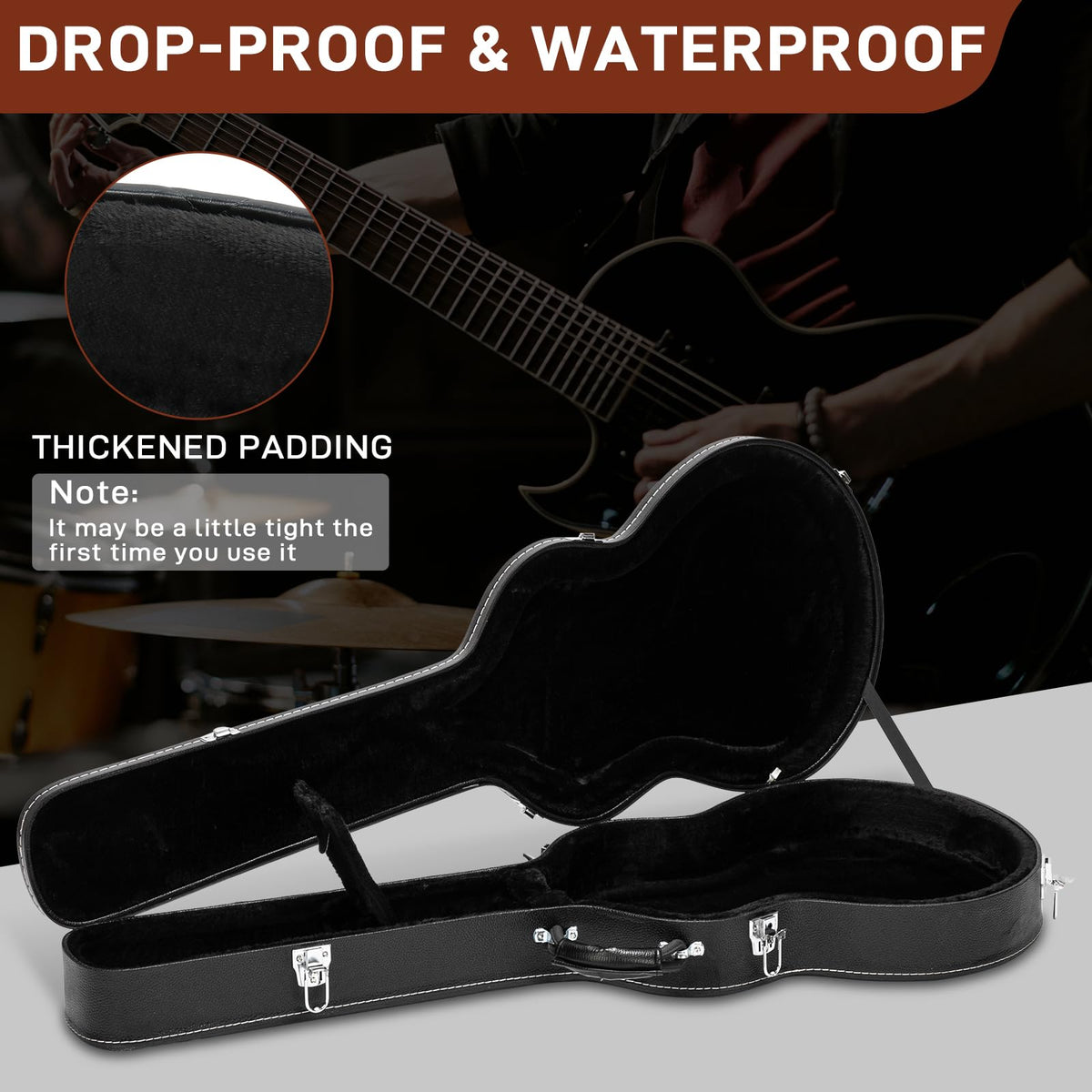 42-Inch Hard Electric Guitar Case with Lock Latch, Black S21956