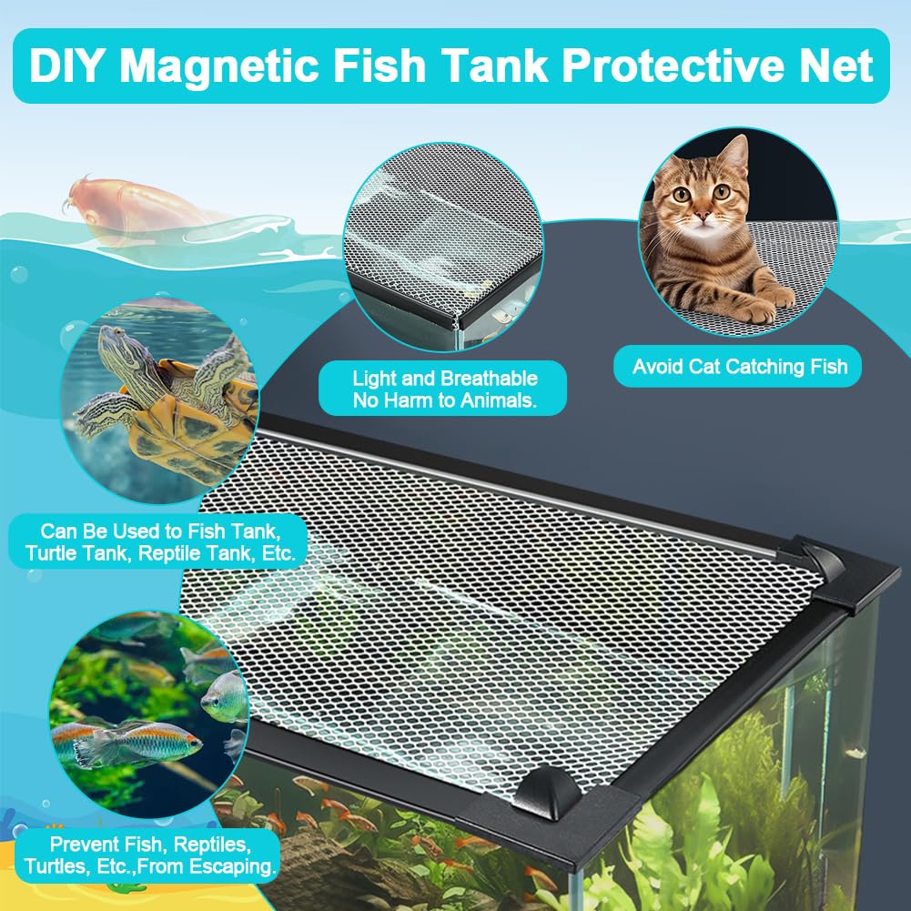 Magnetic Aquarium Cover Lid Anti-Jumping Net Adjustable Max 35''X19'' X119779
