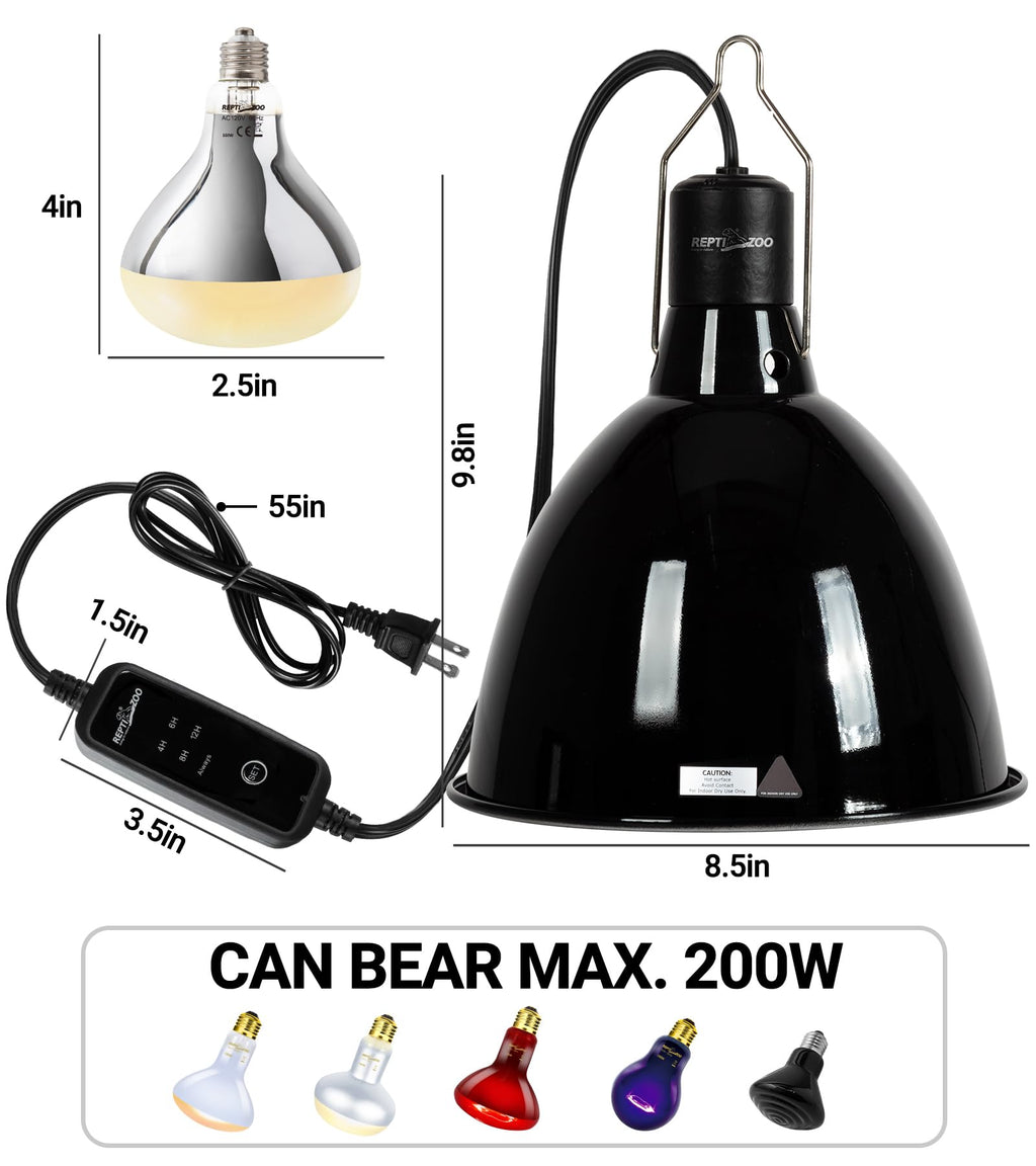 160W Reptile Heat Lamp UVA UVB Bulbs with 8.5 Inch Light Fixture Z7584