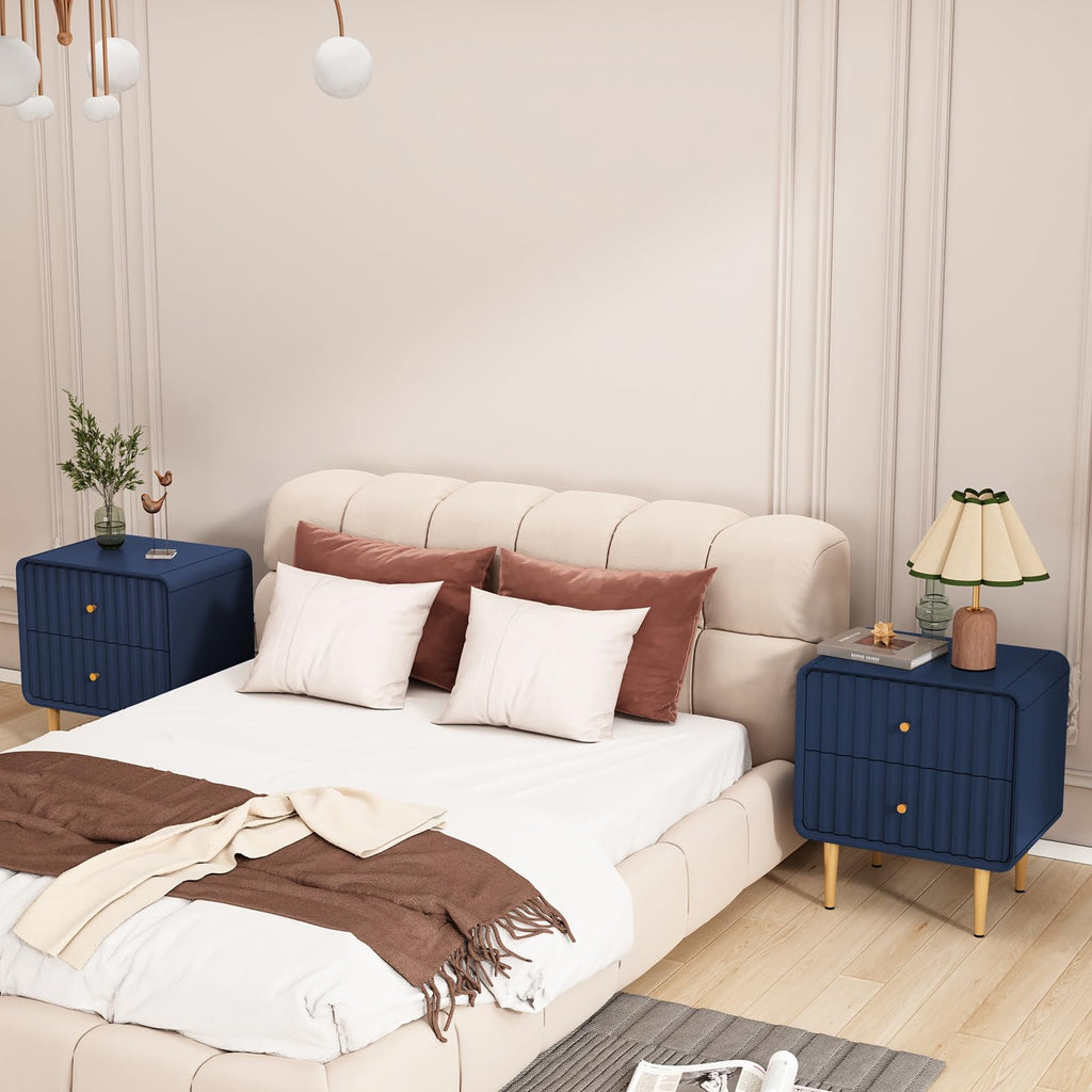 Blue 2 Drawer Wood Nightstand Set of 2 A6711