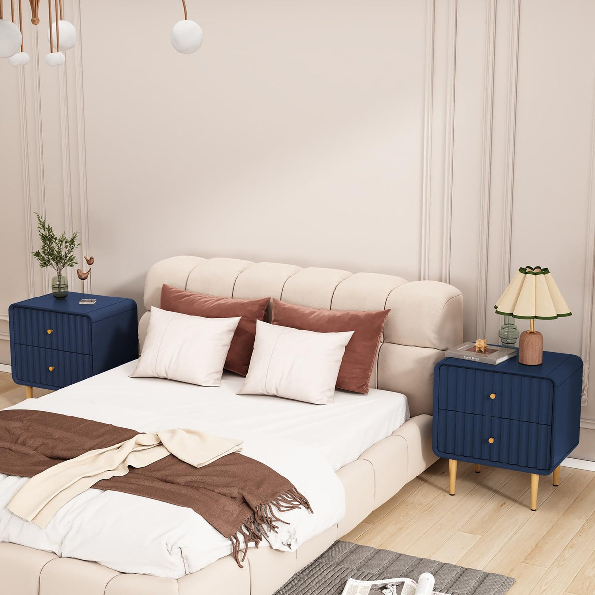Blue 2 Drawer Wood Nightstand Set of 2 A6711