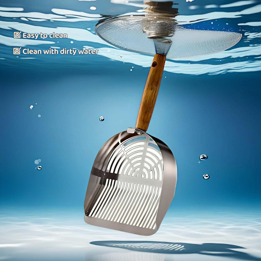 Stainless Steel Cat Litter Scoop with Wood Handle J7388