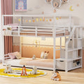 White Twin Over Twin Bunk Bed with Storage Stairs C453627