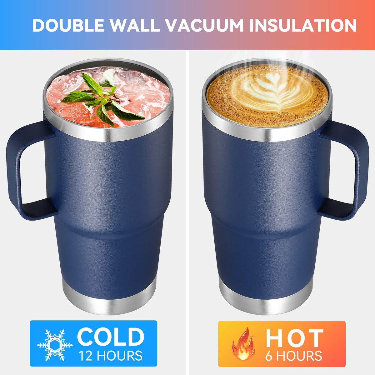 20 oz Stainless Steel Insulated Tumbler with Handle Lid and Straw X648