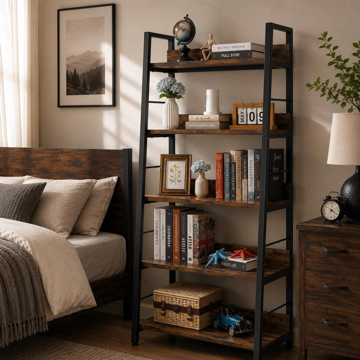 5 Tier Wood Metal Ladder Shelf Bookcase Z26374