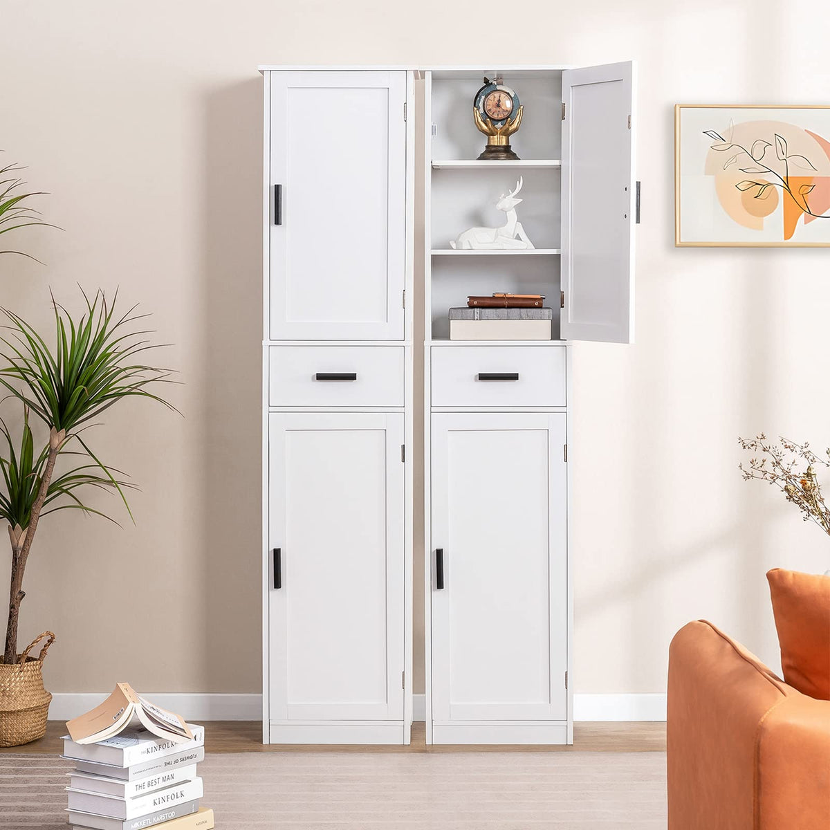 67'' Tall White Storage Cabinet with 4 Shelves & 2 Doors R4208