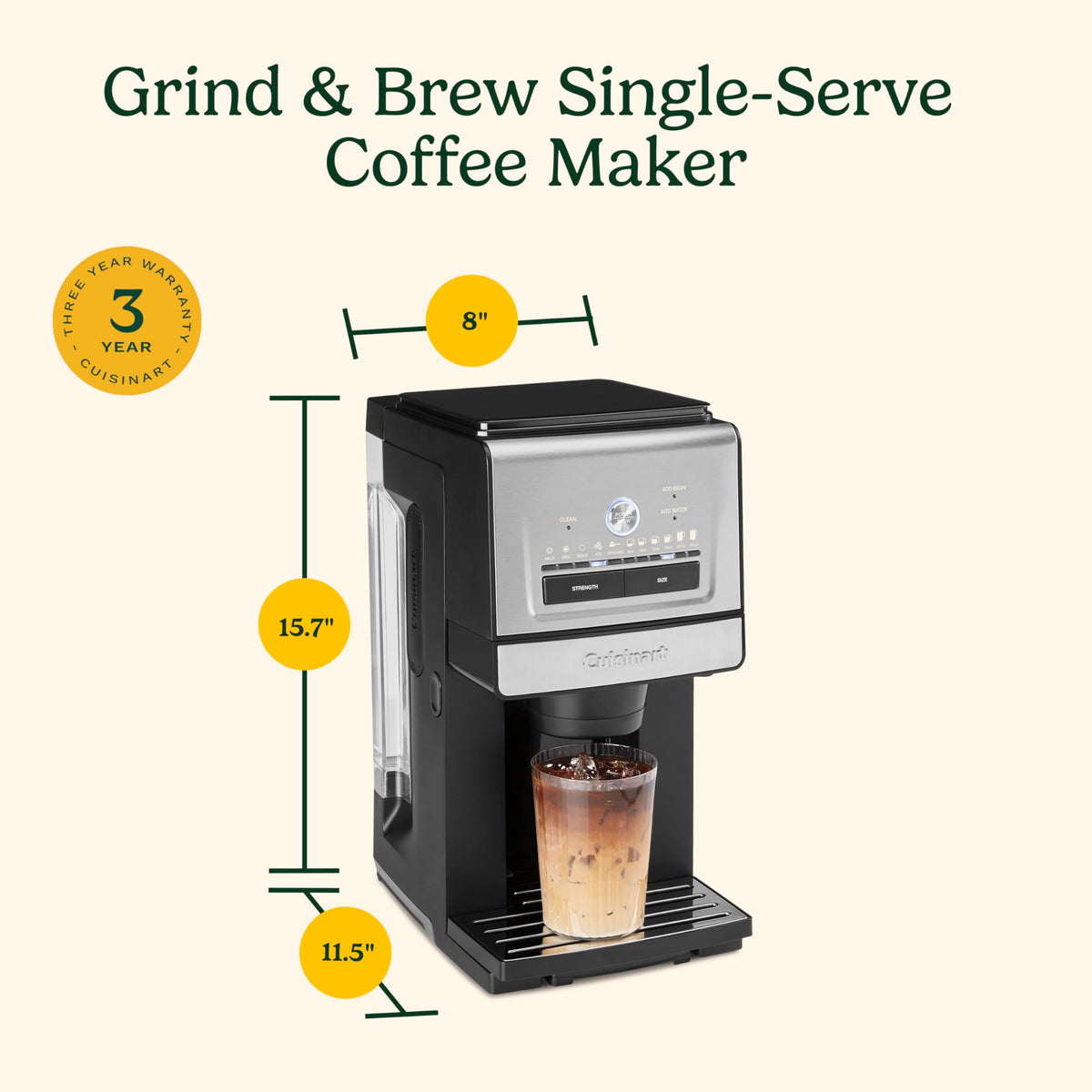 Grind and Brew Single Serve Coffee Maker, 6 Cup Sizes K252393