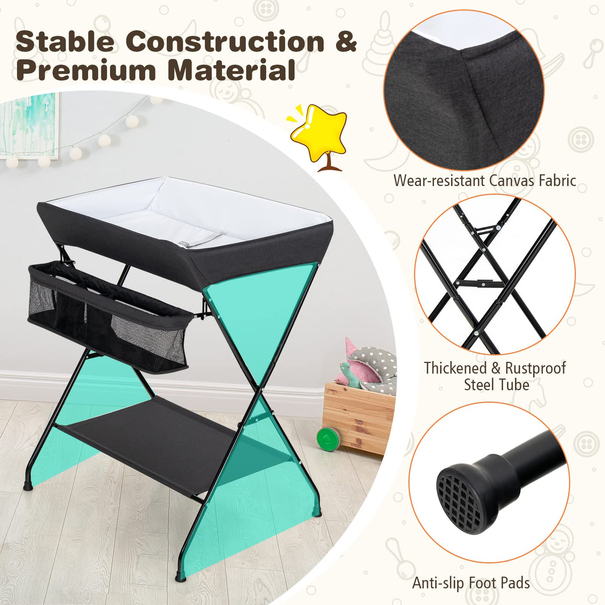 Portable Baby Changing Table with Safety Belt Black D37629
