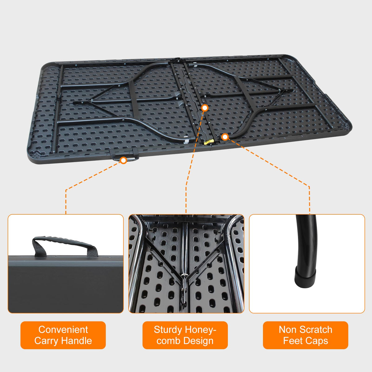 6 FT Black Folding Table with Carry Handle J25144