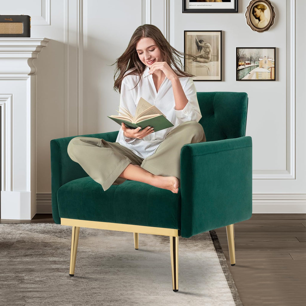 Green Velvet Button Tufted Armchair Set of 2 O78666