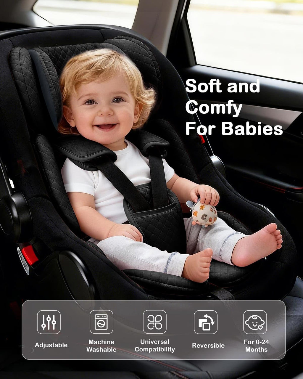 Infant Car Seat Insert with Adjustable Head Support, Black M8124
