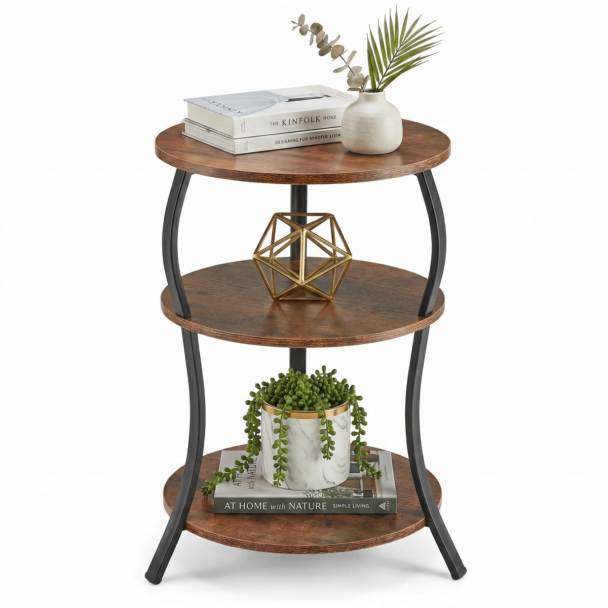 Round 3-Tier Side Table with Storage Shelf Q361