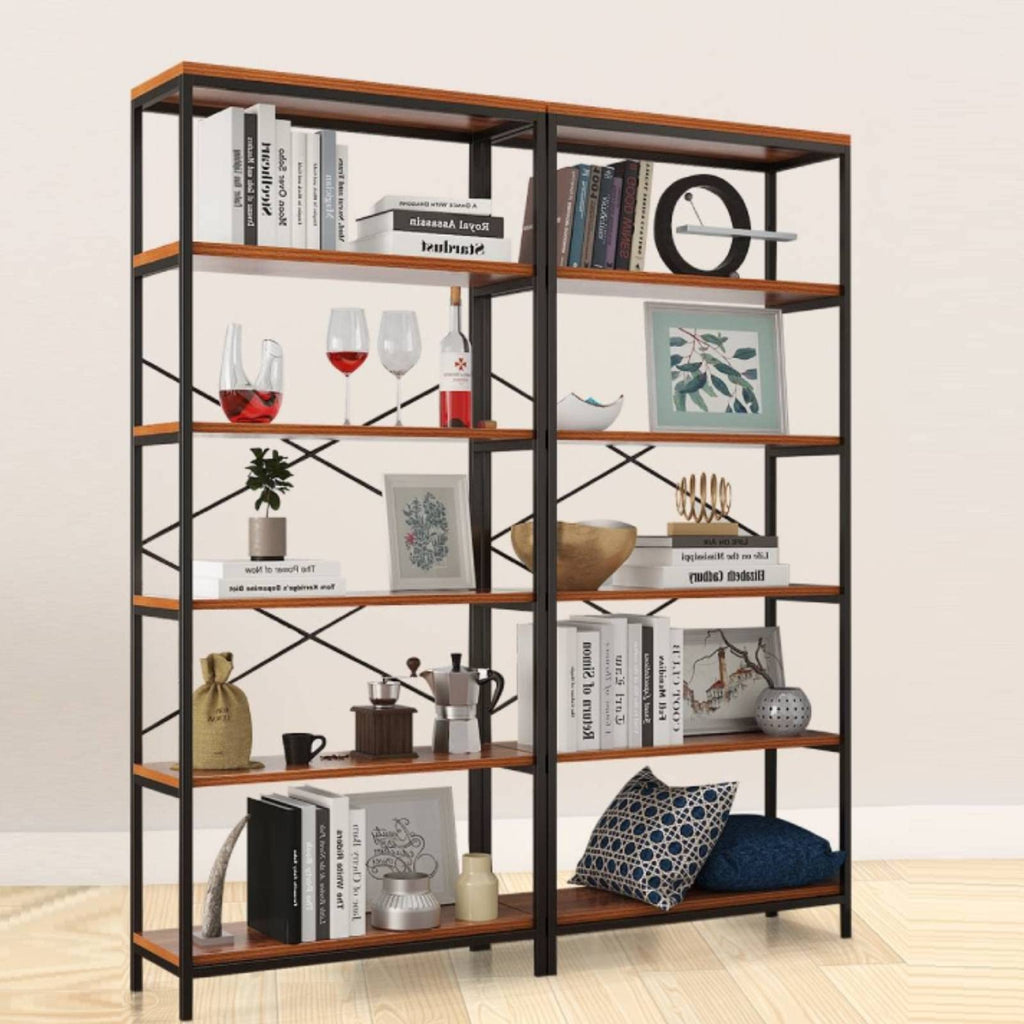 71" Tall 5 Tier Wood and Metal Bookshelf T318