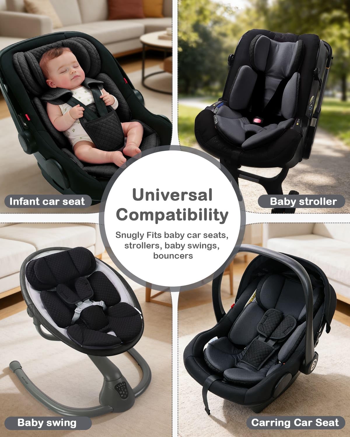 Infant Car Seat Insert with Adjustable Head Support, Black M8124
