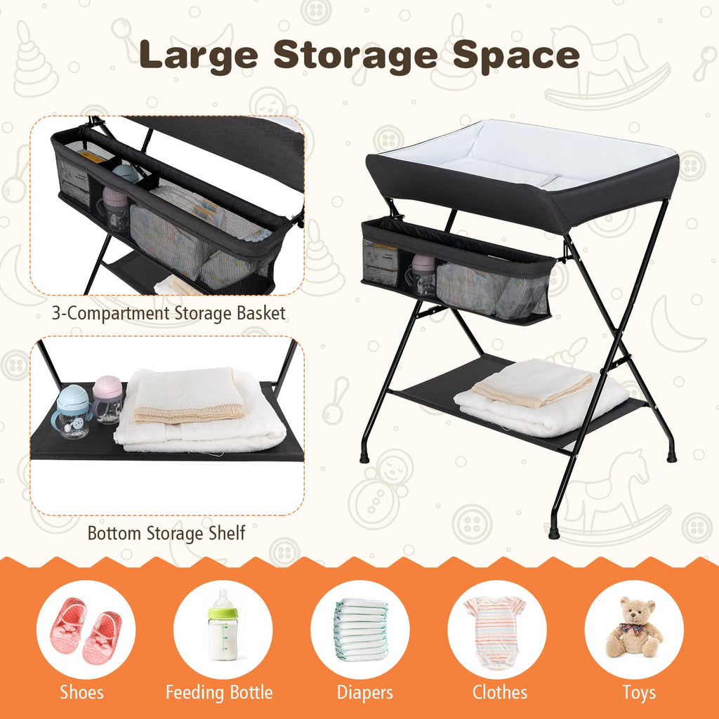 Portable Baby Changing Table with Safety Belt Black D37629