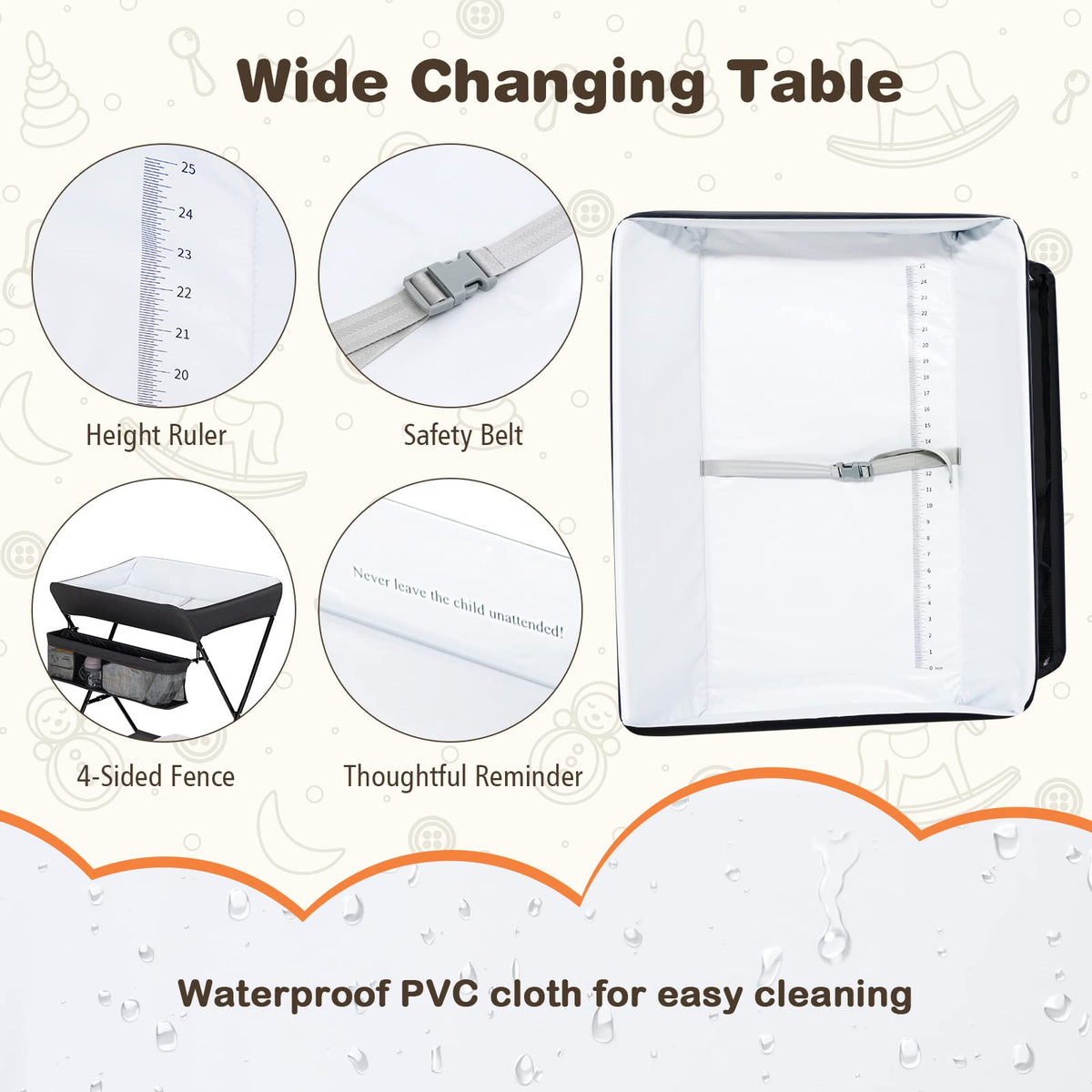 Portable Baby Changing Table with Safety Belt Black D37629