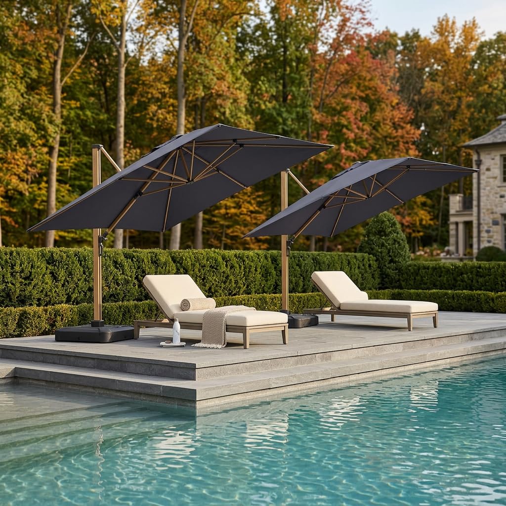 Navy Blue Wood Grain 9FT Square Patio Umbrella A3456