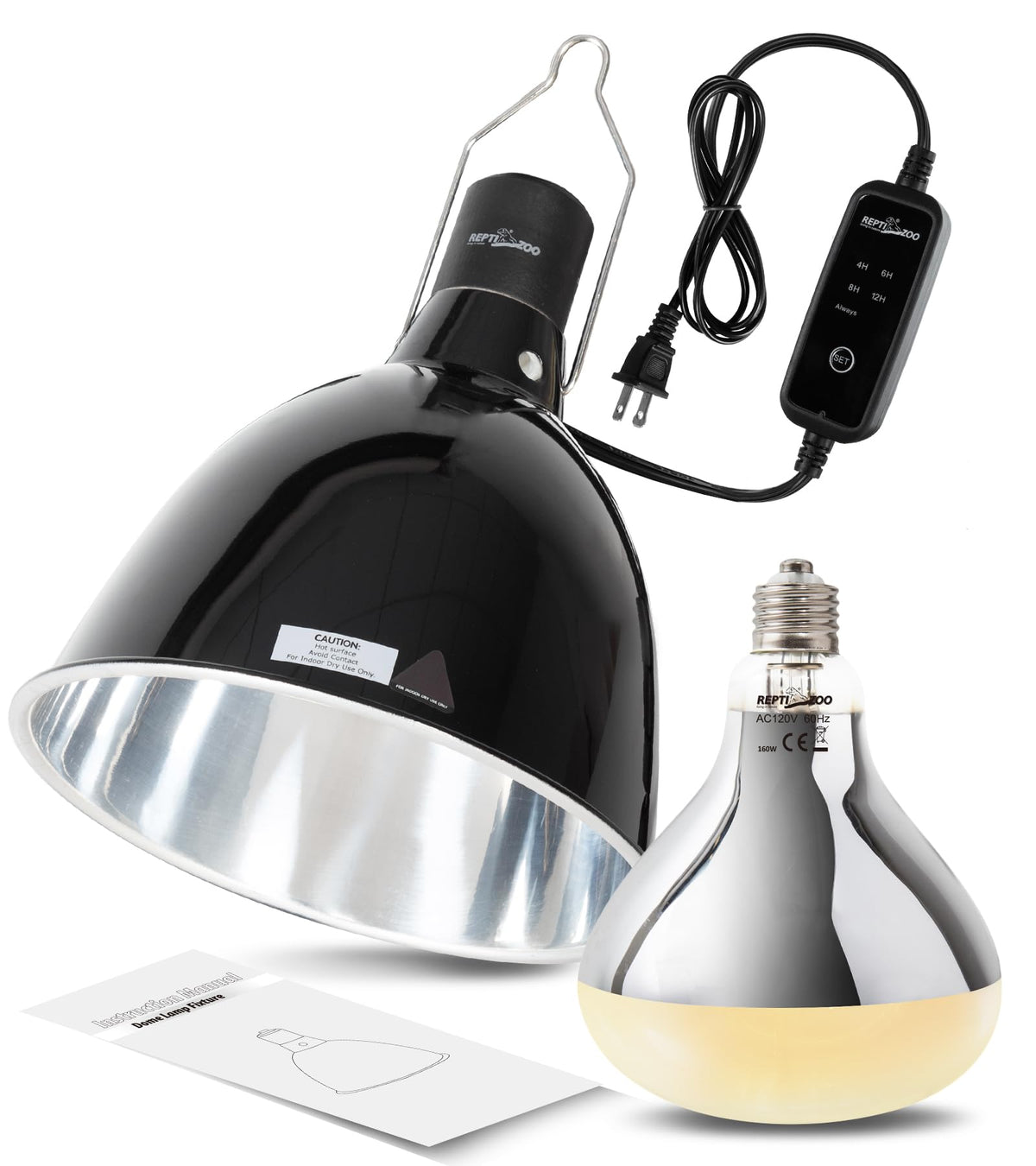 160W Reptile Heat Lamp UVA UVB Bulbs with 8.5 Inch Light Fixture Z7584