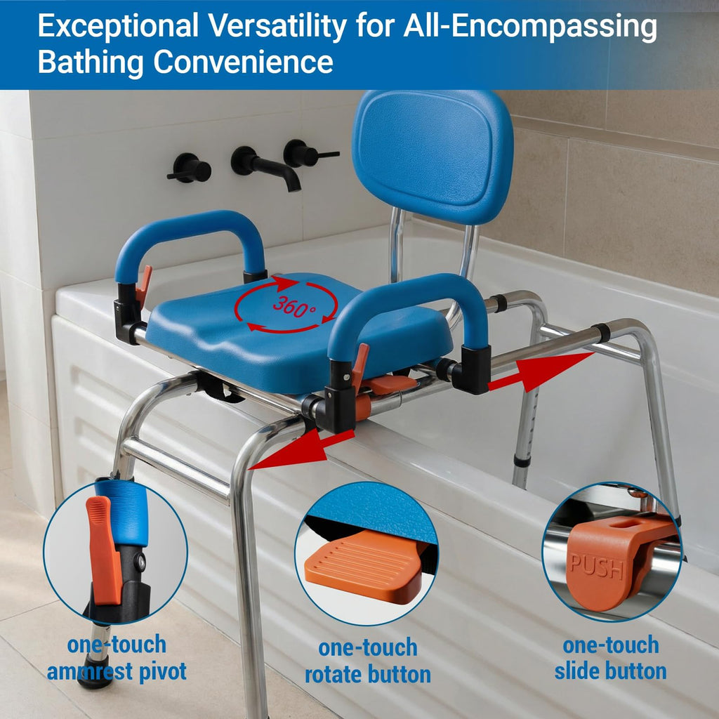 Sliding Shower Chair Tub Transfer Bench with 360° Swivel Seat Q424876