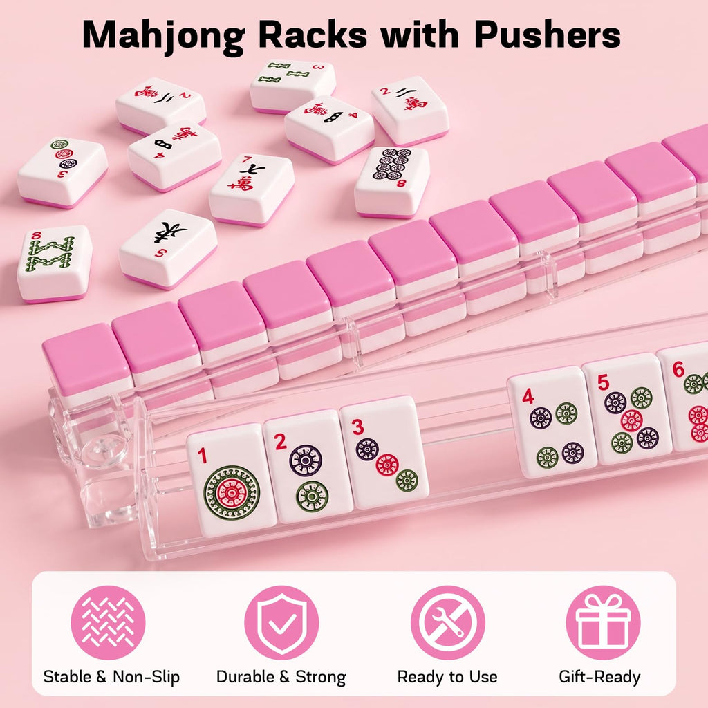 Clear Acrylic Mahjong Racks with Pushers Set of 4 W8485
