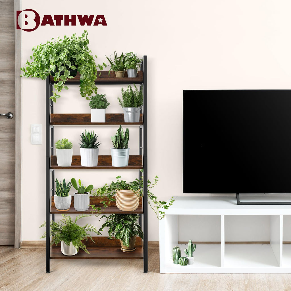 5 Tier Wood Metal Ladder Shelf Bookcase Z26374