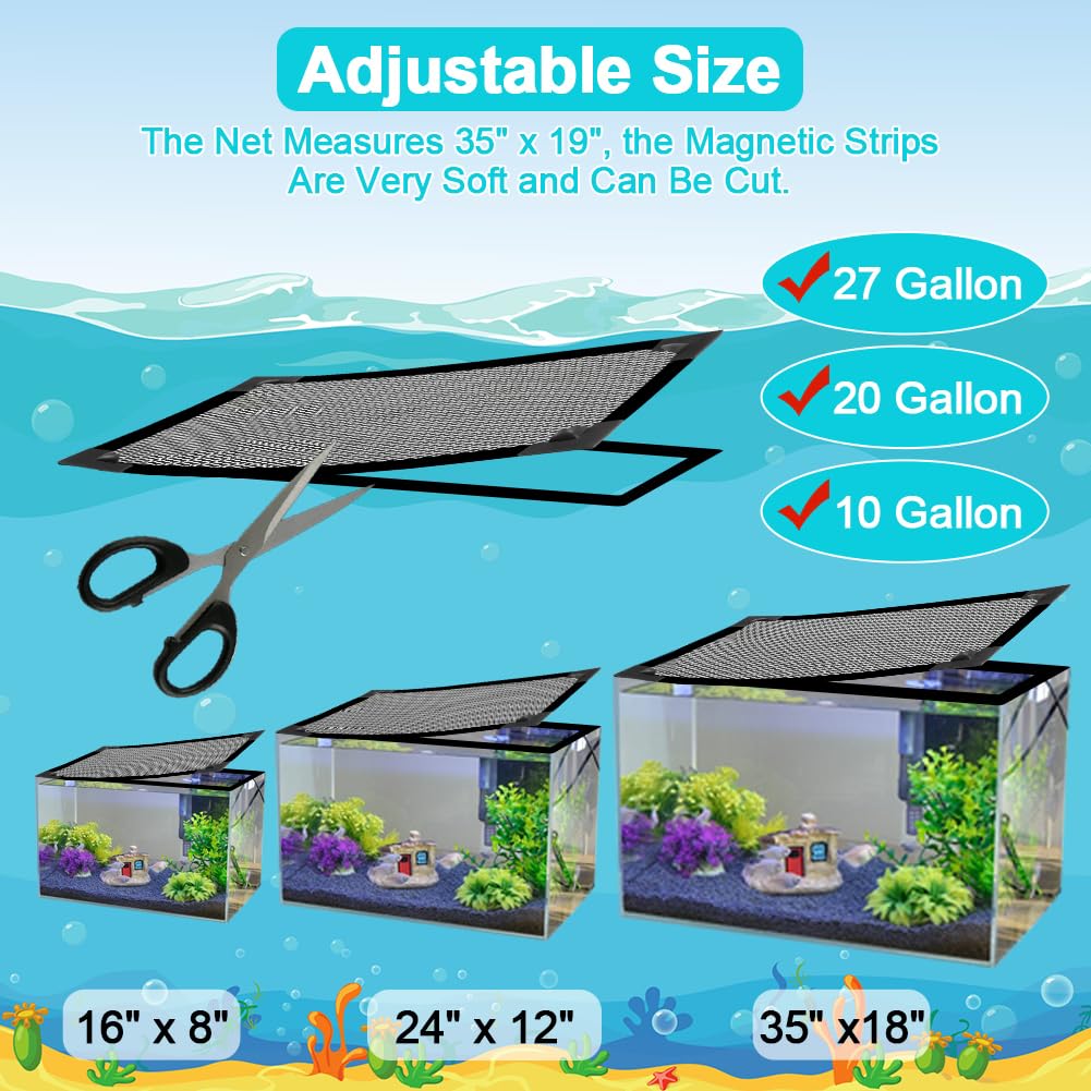 Magnetic Aquarium Cover Lid Anti-Jumping Net Adjustable Max 35''X19'' X119779