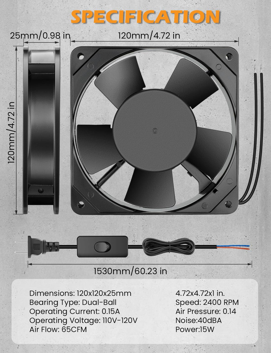 120mm x 25mm AC Ball Bearing Computer Fan Y7988
