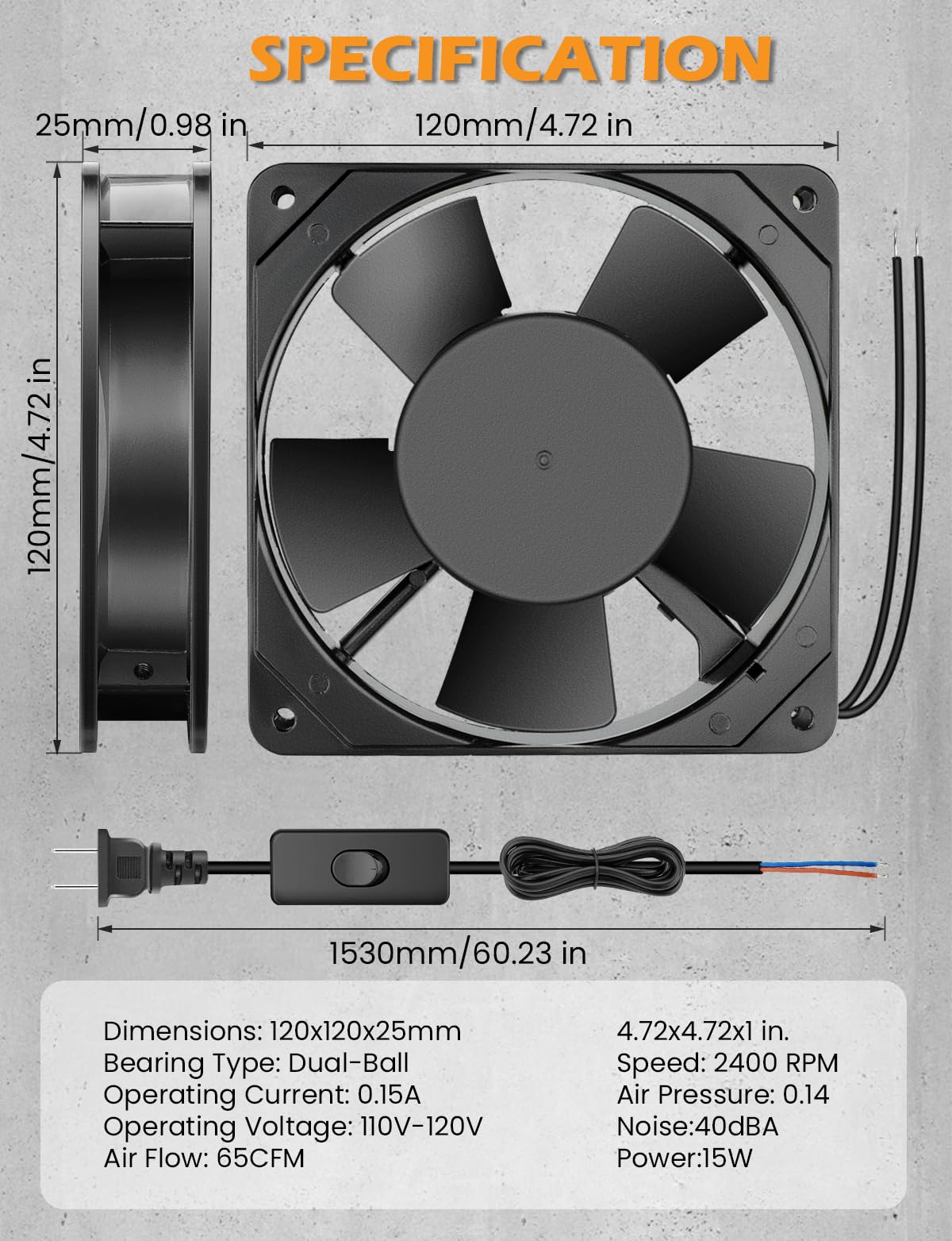 120mm x 25mm AC Ball Bearing Computer Fan Y7988