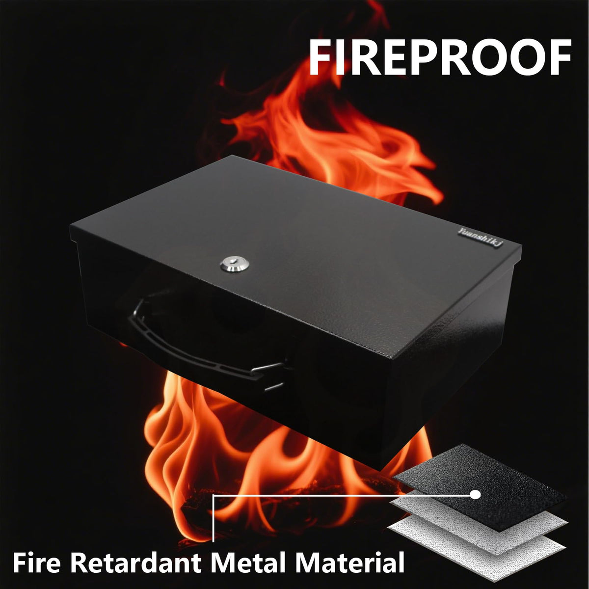 Fireproof Key Lock Steel Security Safe Box, 0.38 Cu Ft, Black A234