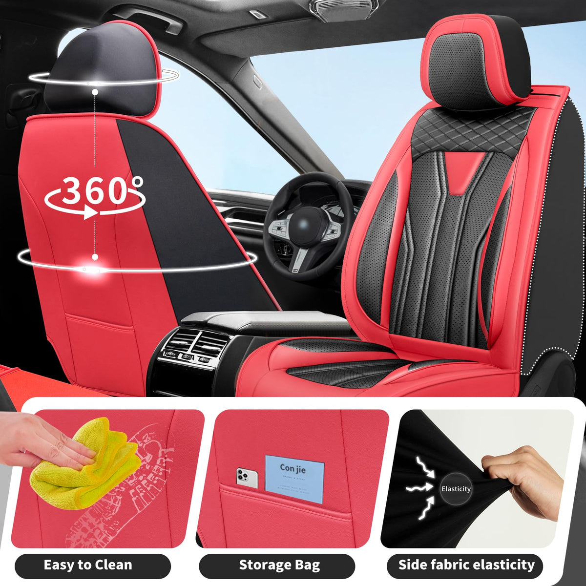 Red & Black Car Seat Covers J885107