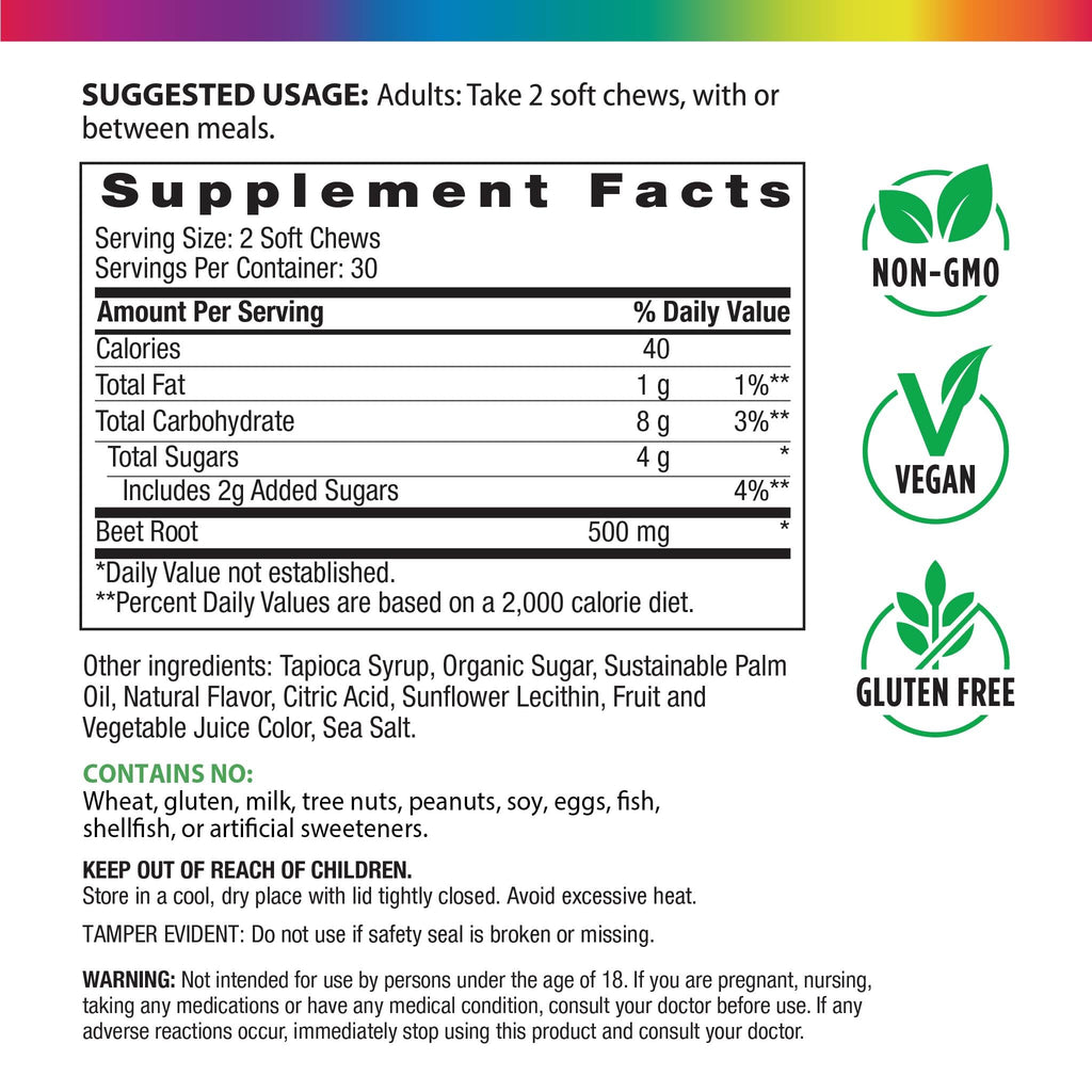 Beet Root Soft Chews Supplement 500 mg 60 Count L1692