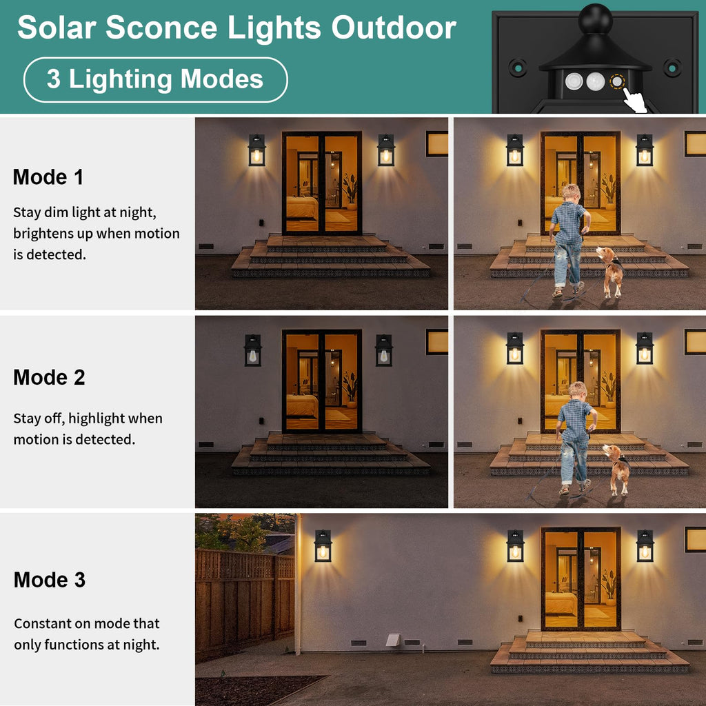Solar Porch Lights Outdoor Dusk to Dawn with Motion Sensor V22343