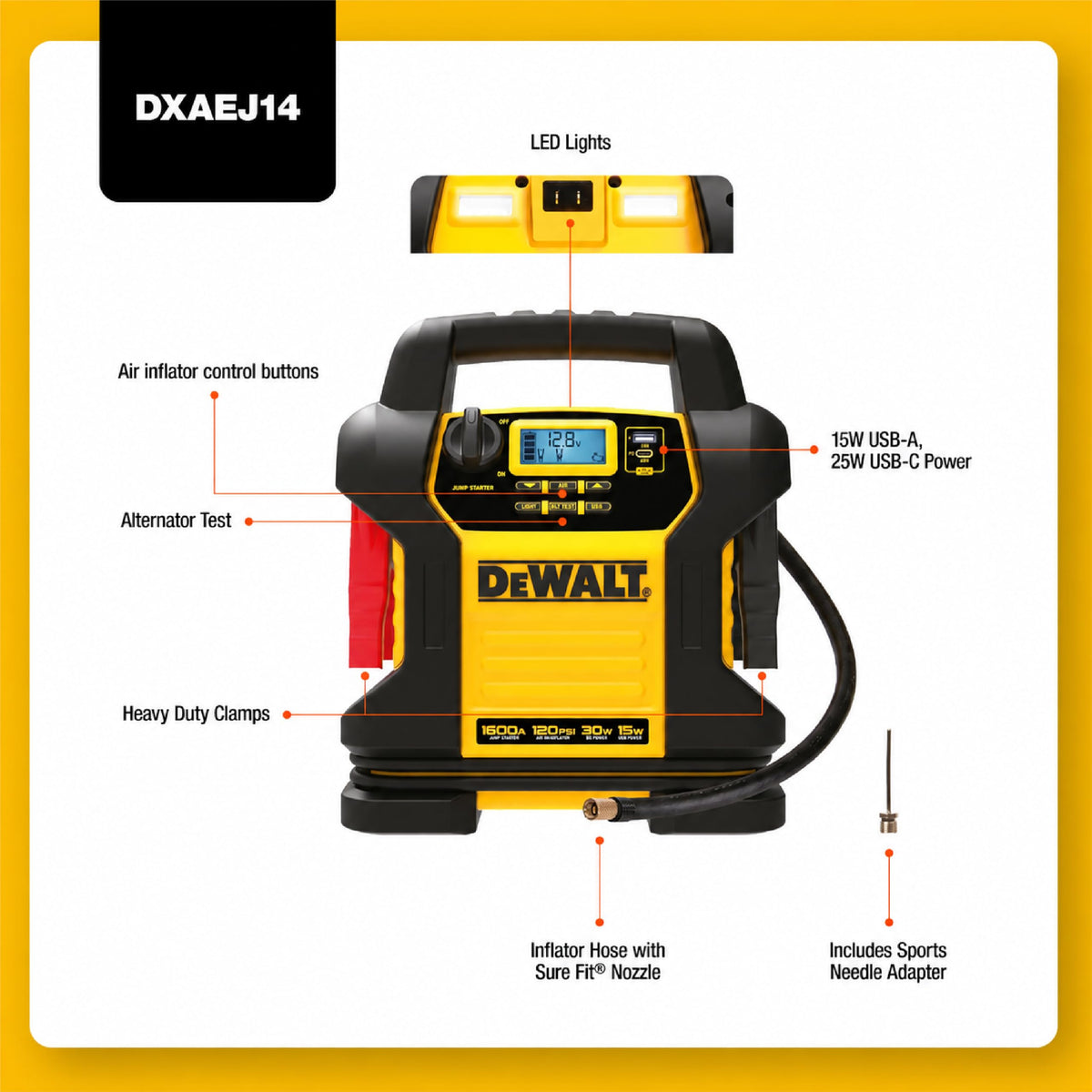 2000 Peak Amp Jump Starter with 120 PSI Air Inflator T9425
