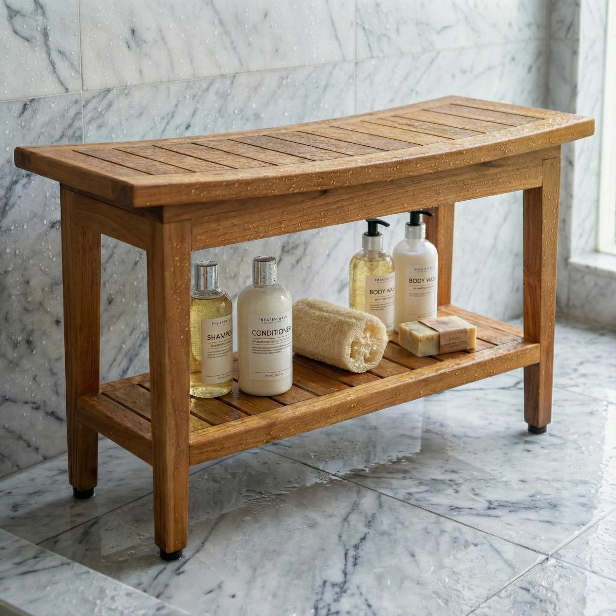 30" Teak Shower Bench with Shelf L29027