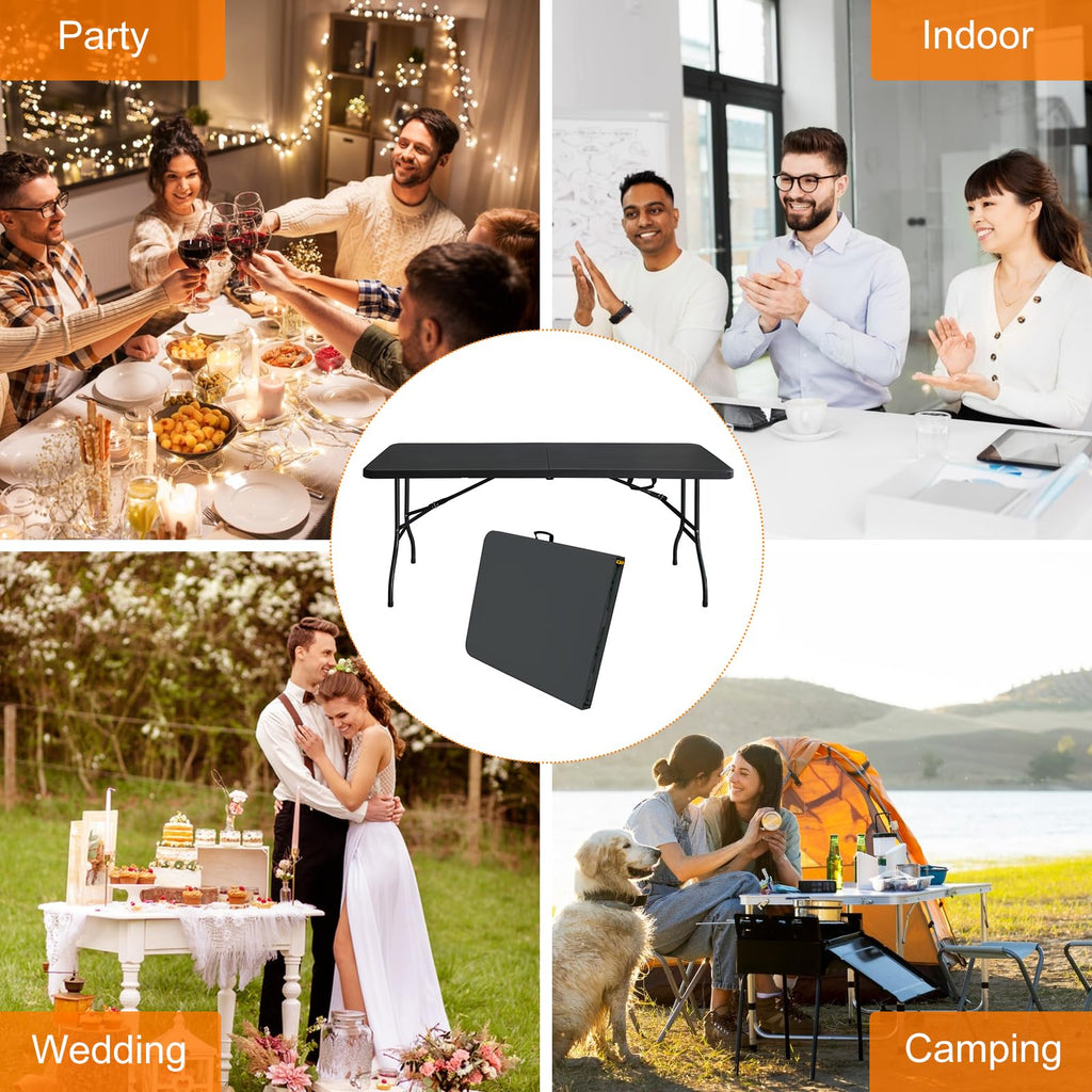 6 FT Black Folding Table with Carry Handle J25144
