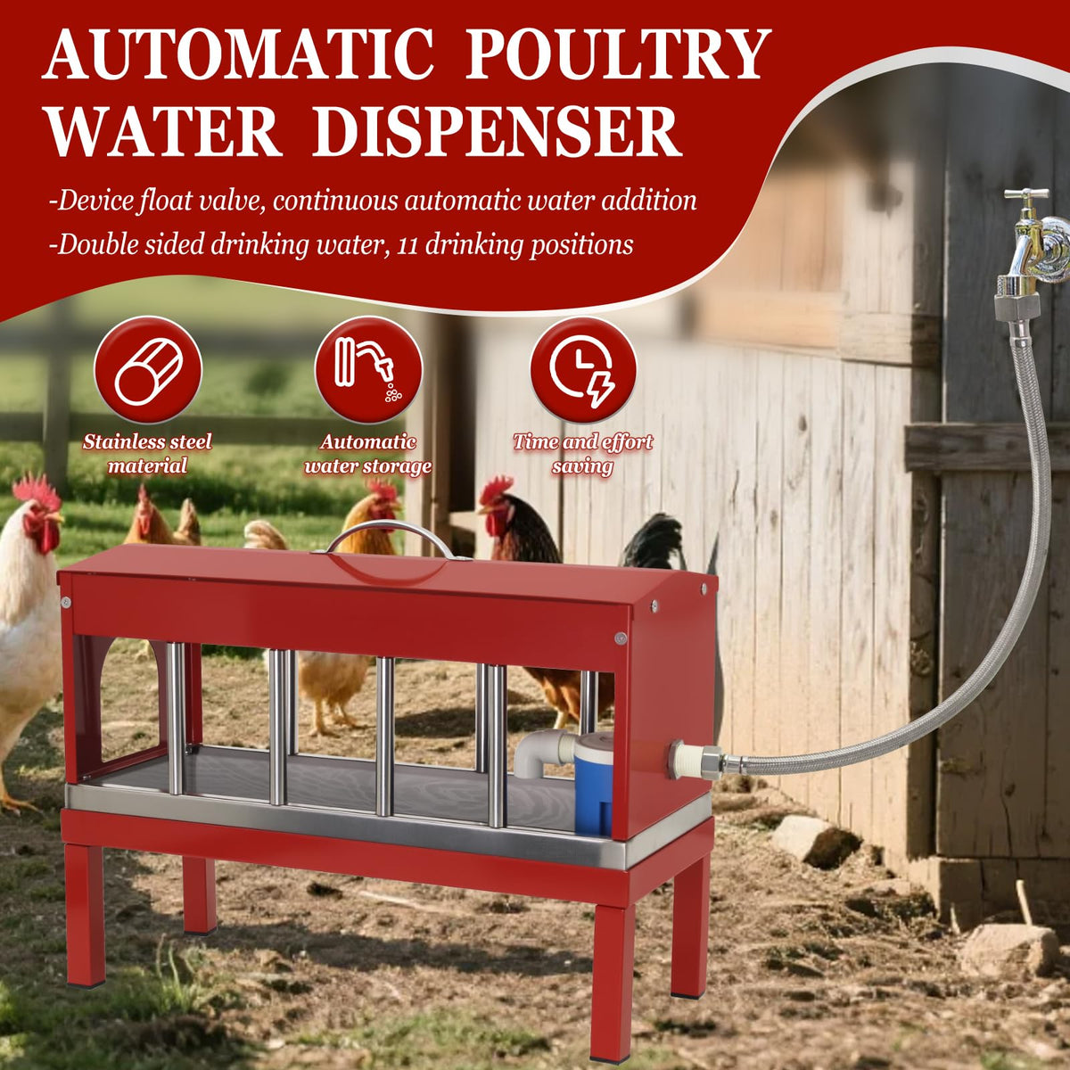 Automatic Stainless Steel Poultry Waterer Dispenser A67301