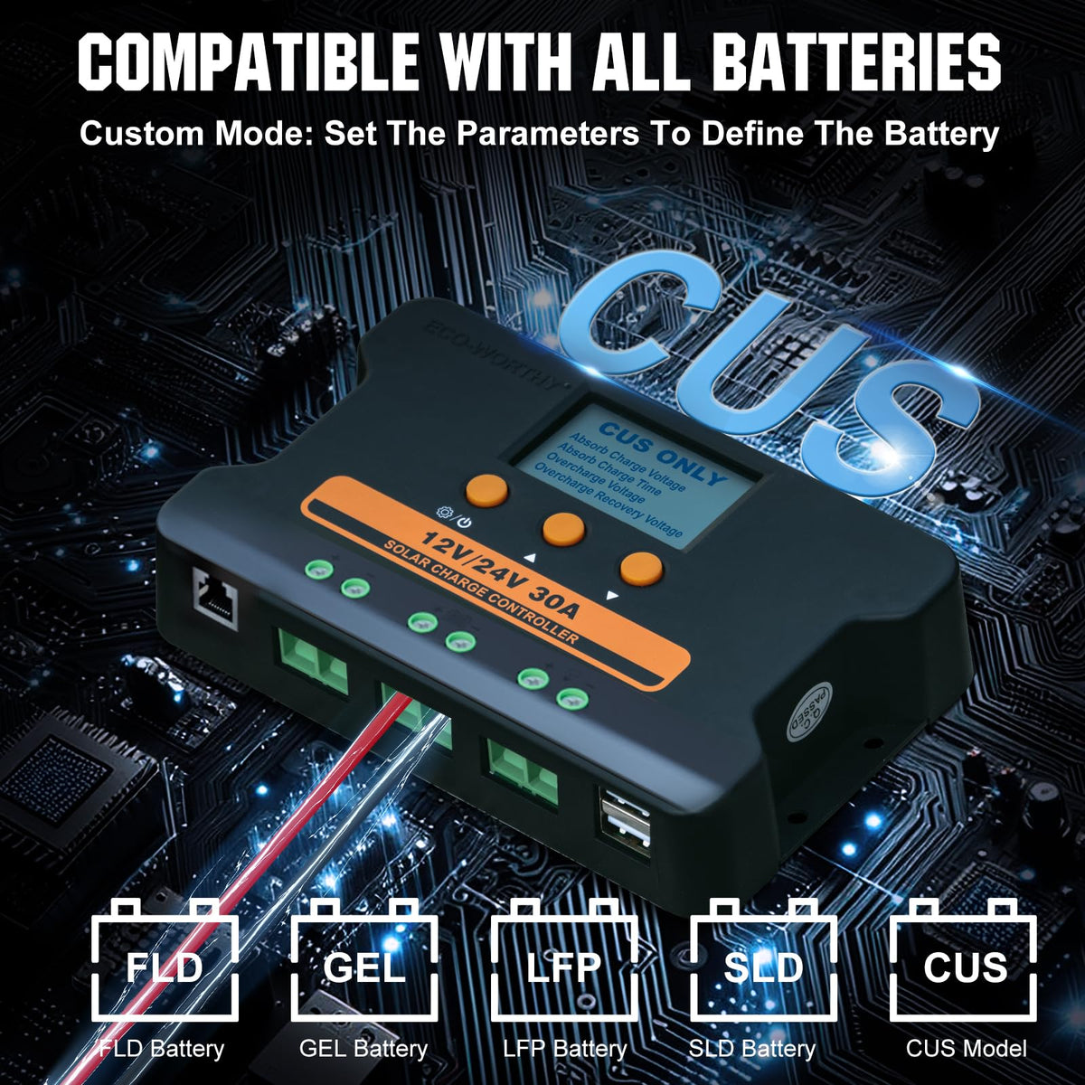 30A Solar Charge Controller Dual USB Port Auto 12V/24V PWM Y863