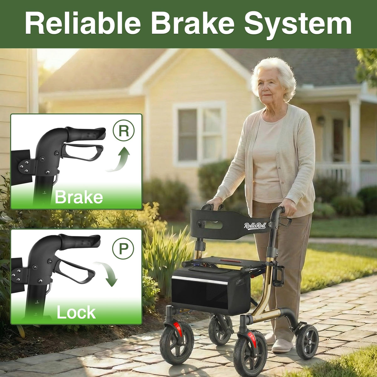 Foldable Aluminum Rollator Walker with Seat and 10" Wheels X399