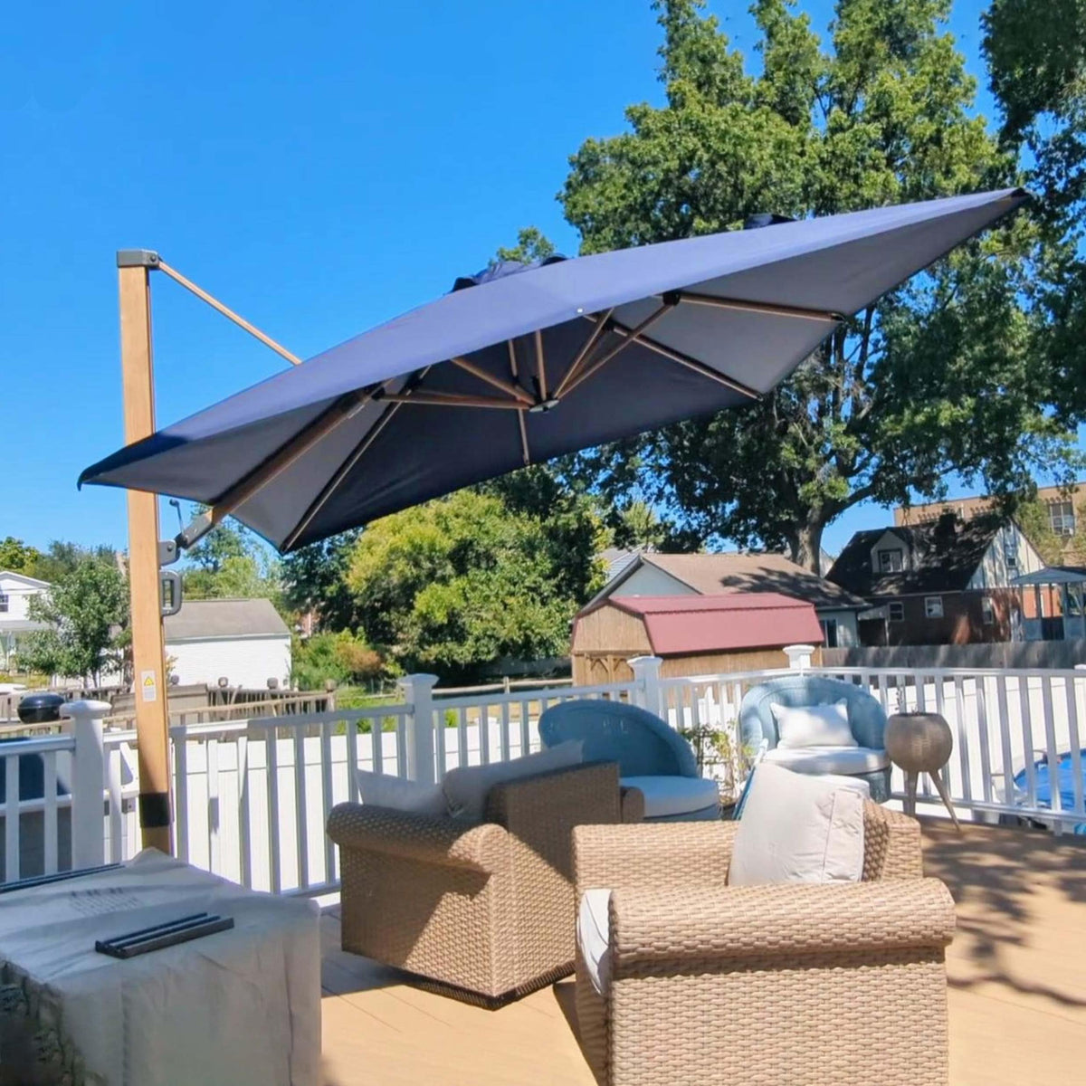 Navy Blue Wood Grain 9FT Square Patio Umbrella A3456