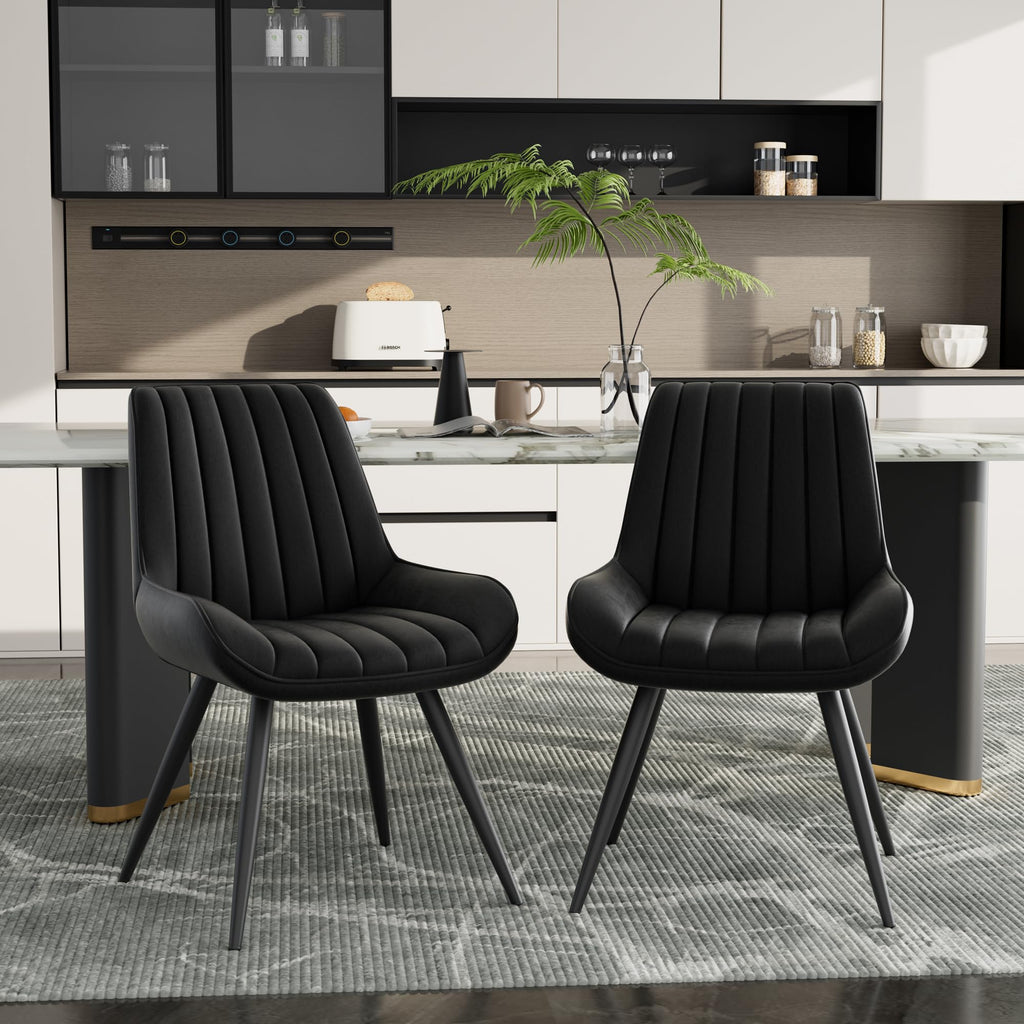 Black Faux Leather Upholstered Dining Chairs Set of 6 I85981