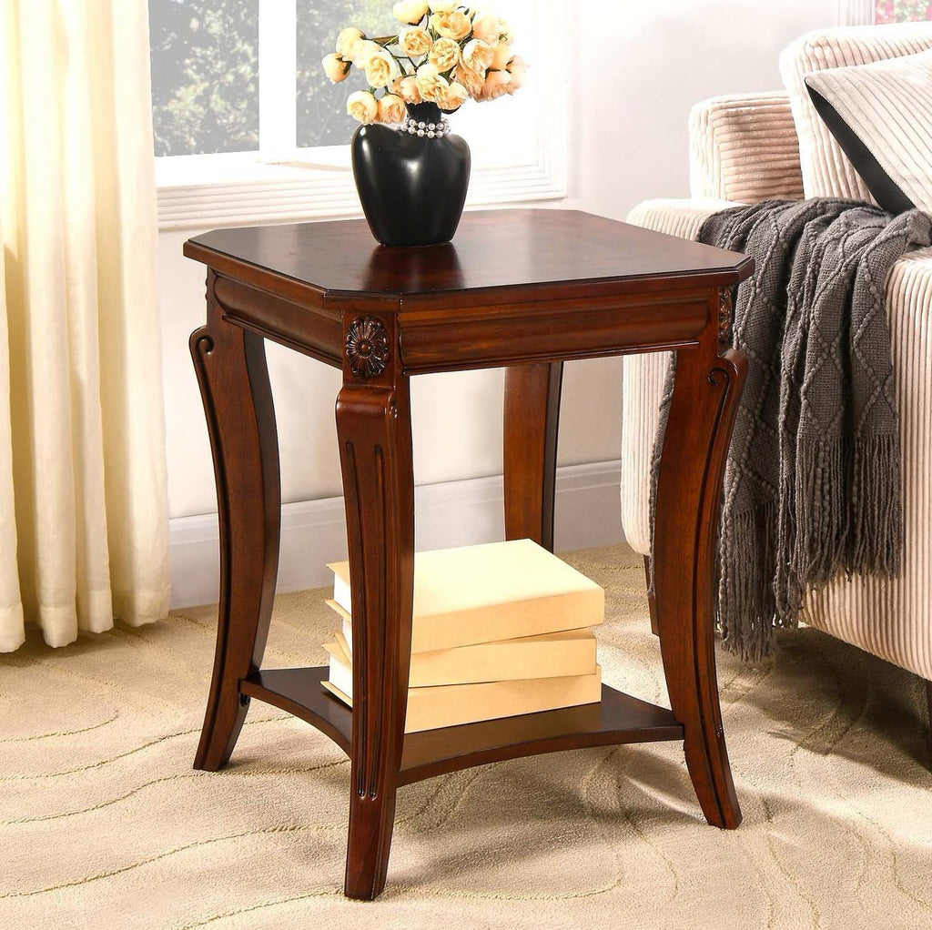 Cherry Brown Side Table with Storage Shelf P656