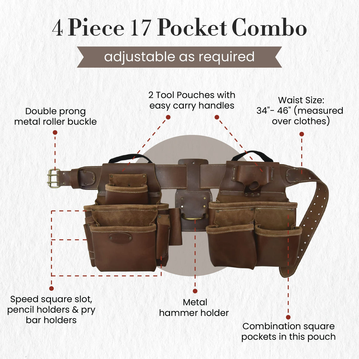 Leather 4 Piece Tool Belt Set with 17 Pockets G427388