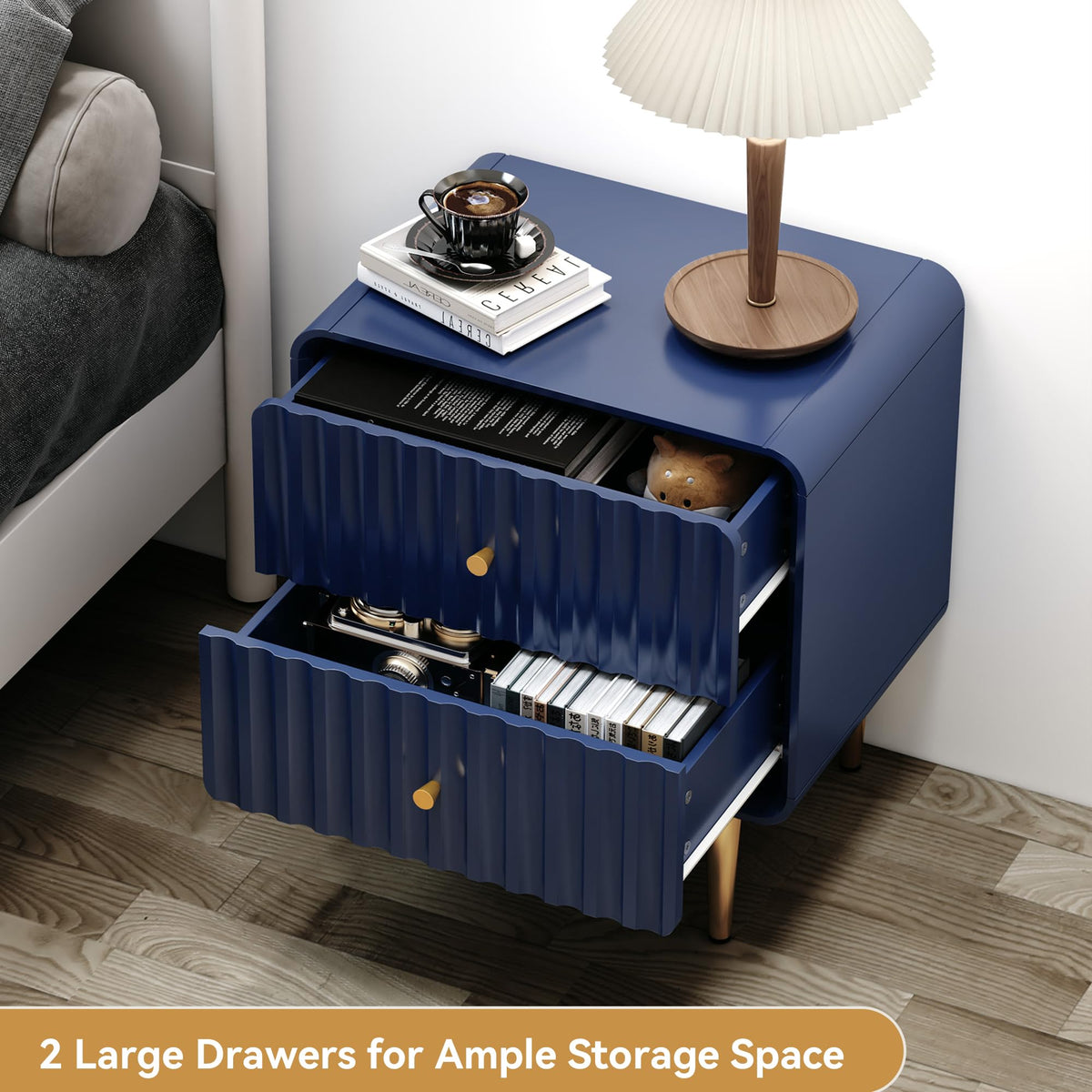 Blue 2 Drawer Wood Nightstand Set of 2 A6711