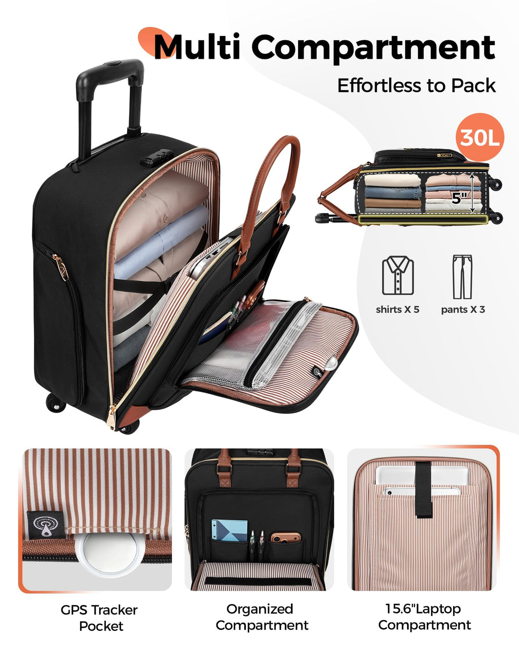 16" Rolling Underseat Carry On Luggage with Wheels X5802
